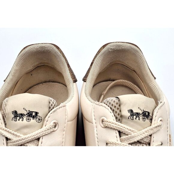 Coach Women's Beige Brown Logo Leather Clip  Low-Top Sneakers Size 7.5B 2390 - Picture 9 of 16